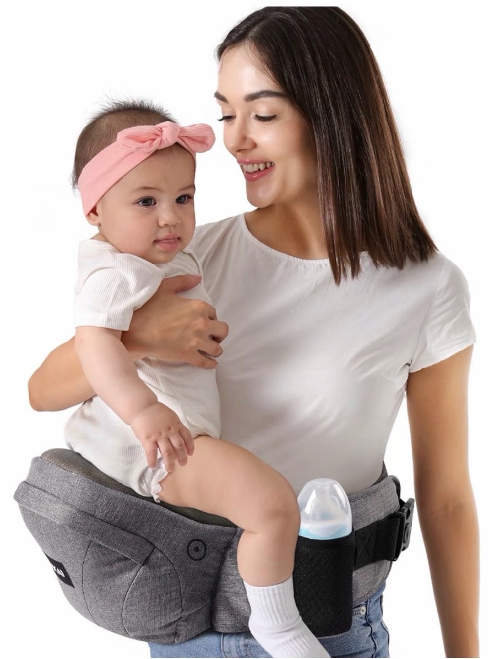 Baby Hip Seat Carrier Waist Stool - Pink Headband Accessory Included